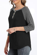 3/4 Sleeve Shirts for Women Crewneck Button Down Tunic Tops Raglan T Shirt