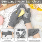 Anezus Exfoliating Back Scrubber Bath Gloves Set, Exfoliating Shower Towel with Shower Gloves for Body Scrub, Back Cleaner Wash Gloves to Remove Dead Skin (Grey)