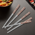 A·HOUSEWARE Copper Dragon Chopsticks Set Stainless Steel 316 Chop Sticks 5 Pairs Reusable Rose Gold Dinning Utensils Tableware Dishwasher Safe and Luxury Gift Box