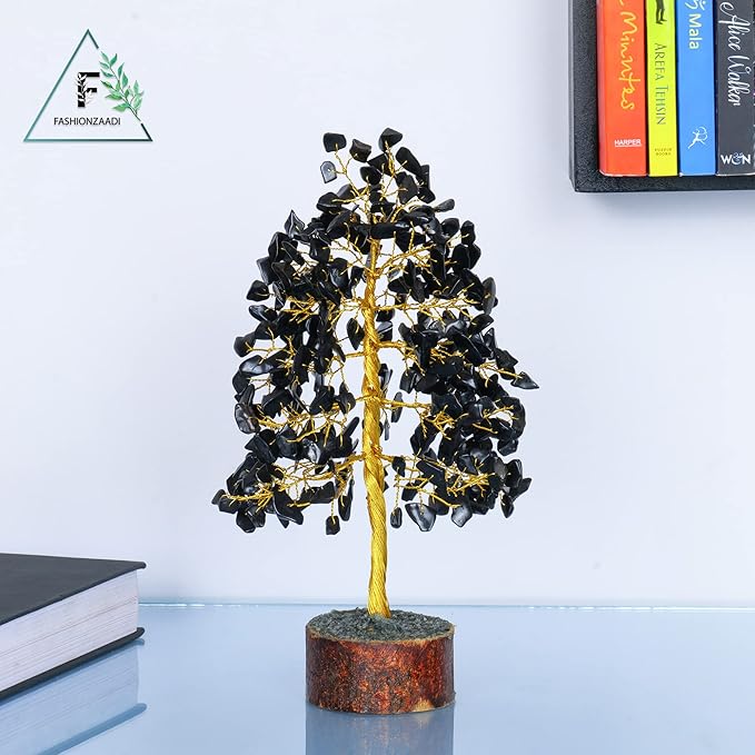 FASHIONZAADI Black Tourmaline Gemstone Tree - Feng Shui Money Bonsai Tree for Home Decor - Black Tourmaline Crystal Spiritual Gift - Good Energy Chakra Stone 10 Inch - Good Luck Stones and Crystals