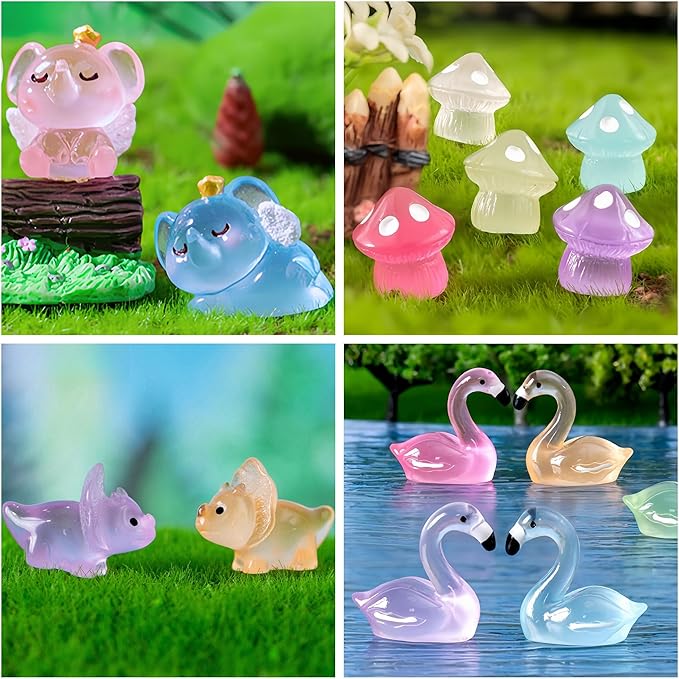 130pcs Various Luminous Mini Resin Animal Figurines Glow in The Dark Miniature Figures Ornament Fairy Garden Accessories Aquarium Landscape Bonsai Dollhouse Decor