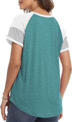 3/4 Sleeve Shirts for Women Crewneck Button Down Tunic Tops Raglan T Shirt