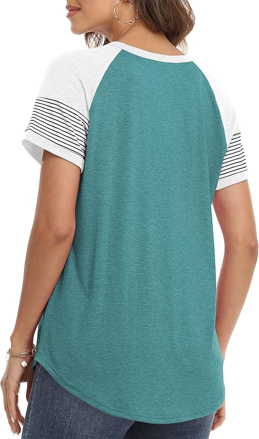3/4 Sleeve Shirts for Women Crewneck Button Down Tunic Tops Raglan T Shirt