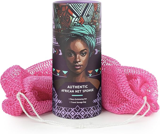 African Net Sponge Authentic - Afro Scrub Exfoliating Net Sponge with Knots - African Bath Sponges for Body Scrubber Exfoliator - Back Scrubber for Shower Bathing Accessories