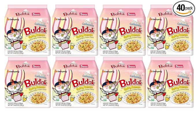 Samyang Buldak Hot Spicy Chicken Ramen Noodle Korean Stir-Fried Ramen (Cream Carbonara - 40 Pack)