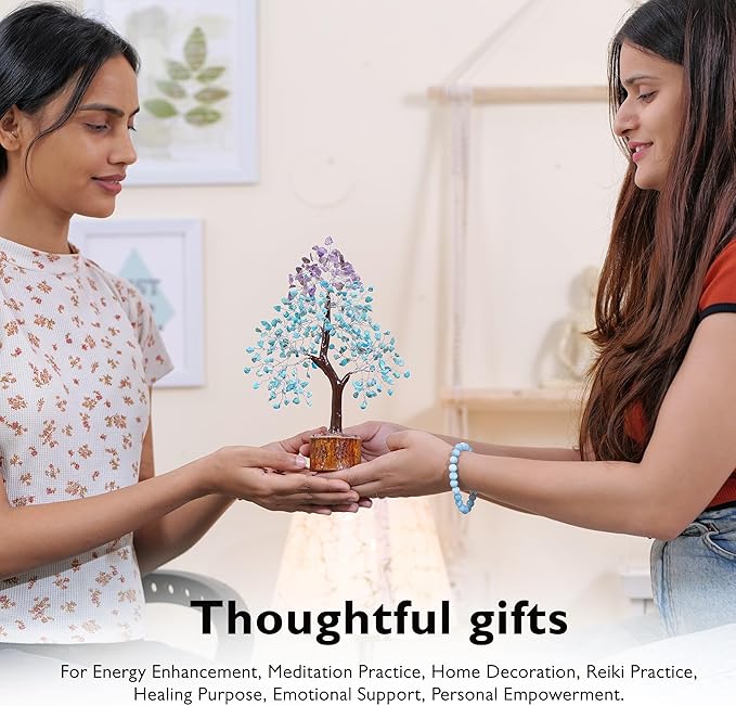 FASHIONZAADI Amethyst and Turquoise Crystal Tree of Life - Crystal Decor - Spiritual Gifts - Crystals Gifts for Women - Gemstones and Crystals