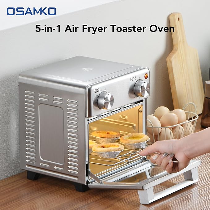8.5 QT 5-in-1 Toaster Oven Air Fryer Combo, Stainless Steel, Fast Preheat, Ideal for Small Spaces, Travel & Family, Healthy Cooking Included
