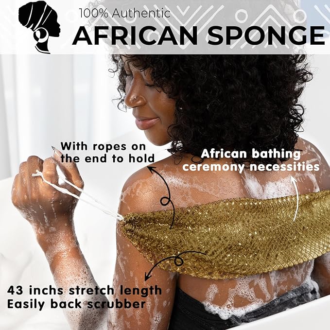 African Net Sponge Authentic - Afro Scrub Exfoliating Net Sponge with Knots - African Bath Sponges for Body Scrubber Exfoliator - Back Scrubber for Shower Bathing Accessories