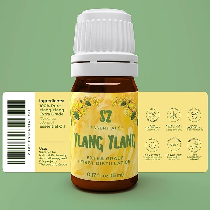 Ylang Ylang Essential Oil - 100% Pure Natural and Undiluted- Extracted from Cananga Odorata var. Genuina - Floral & Sweet Scent with Fruity Overtones - Therapeutic Grade & Vegan - 0.17oz