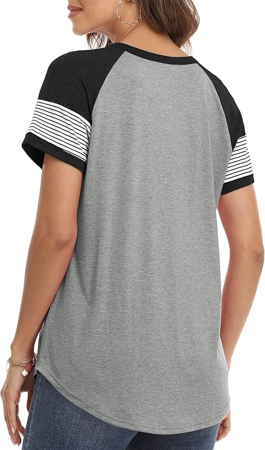 3/4 Sleeve Shirts for Women Crewneck Button Down Tunic Tops Raglan T Shirt