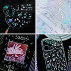 24 Sheets Holographic Kpop Deco Stickers Korean Stickers for Photocards Self Adhesive Clear Glitter Star Moon Butterfly Bubbles Decals for Album Scrapbook Journal Planner for DIY Decoration