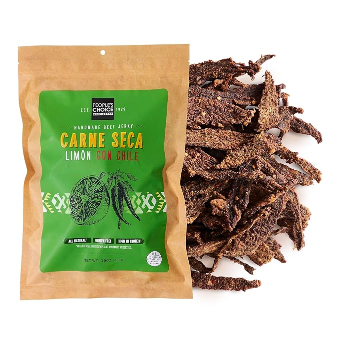 People’s Choice Beef Jerky – Carne Seca – Limón Con Chile – 16g Protein – Sugar Free, Zero Carb, Keto Friendly – Dry Texture – Made in USA – 1 Pound (16 oz) Bag