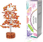 FASHIONZAADI Carnelian Chakra Tree of Life - Crystal for Positive Energy, Handmade Gemstone Feng Shui Decor, Good Luck Money Tree Bonsai - Orange Healing Crystals for Sacral Chakra, Prosperity Gift