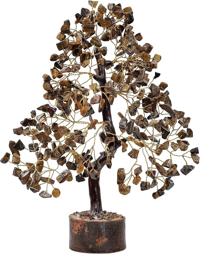 FASHIONZAADI Tiger Eye Crystal Tree, Reiki Gifts - Gemstone Tree - Spiritual Crystal Chakra Decor - Gifts for Women