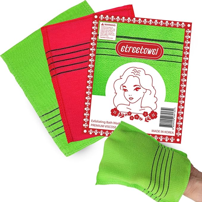 Anti-Shrink Korean Asian Exfoliating Bath Washcloths Mitt Scrub for Body washcloth Glove Premium Viscose Rayon Onsen Towel Korea Made (6PACK)