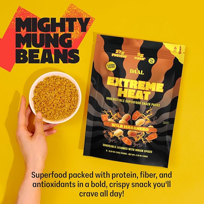 Daal By Keen Crunchy Mung Bean Snacks – Wild Habanero - Plant-Based Protein, High Fiber, Gluten Free & Nut-Free – Mix into Salads or Enjoy as an On-the-Go Snack - 1 Resealable Pack, 4.76 oz