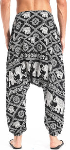 AITFINEISM Men's Drawstring Aladdin Hippie Harem Pants Loose Drop Crotch Trousers