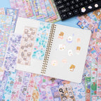 60 Sheets Korean Stickers Kpop Deco Stickers for Photocard Self Adhesive Colorful Stickers Cute Korean Stickers with Rabbit Bear Flower Cake for DIY Arts Craft Cards Scrapbooking Valentine Gift