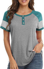 3/4 Sleeve Shirts for Women Crewneck Button Down Tunic Tops Raglan T Shirt