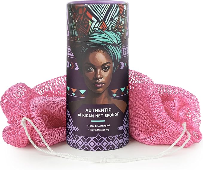 African Net Sponge Authentic - Afro Scrub Exfoliating Net Sponge with Knots - African Bath Sponges for Body Scrubber Exfoliator - Back Scrubber for Shower Bathing Accessories