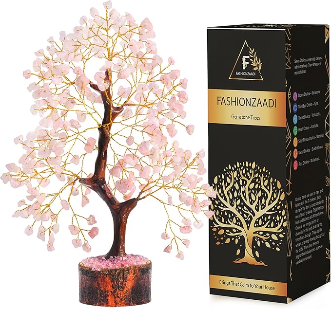 FASHIONZAADI Rose Quartz Crystal Tree of Life for Women Office Decor, Good Luck, Money, Meditation, Positivity, Handmade Healing Crystal Stones Bonsai Tree Spiritual Birthday Gifts for Women