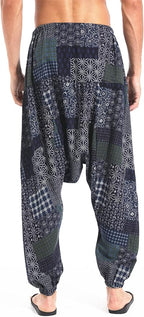 AITFINEISM Men's Drawstring Aladdin Hippie Harem Pants Loose Drop Crotch Trousers