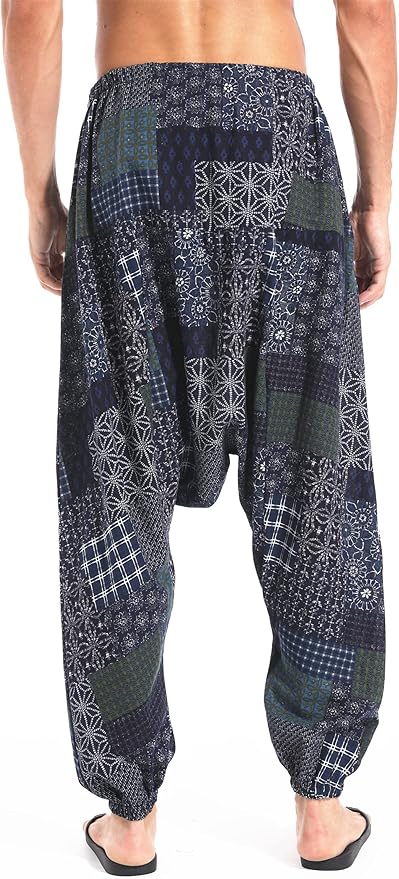 AITFINEISM Men's Drawstring Aladdin Hippie Harem Pants Loose Drop Crotch Trousers