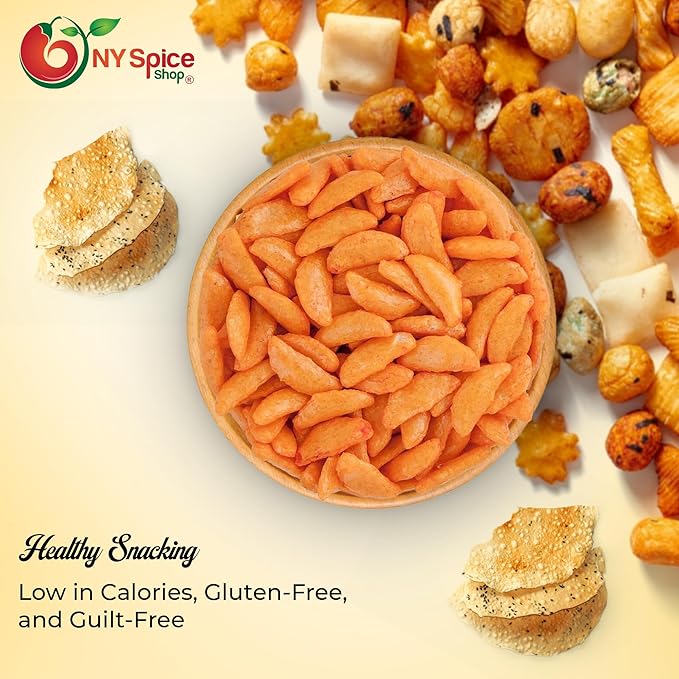 NY Spice Shop Chili Bits Rice Crackers - 1 Pound Spicy Crunchy & Mild Asian Crackers Healthy Snacks - Perfect for Salad Toppings and On The Go Snacking