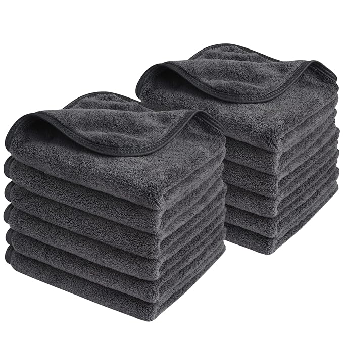 SINLAND Microfiber Face Cloths Reusable Makeup Remover Washcloths Super Soft and Absorbent Fingertip Face Towels for Sensitive Skin Women 12 x 12 Inch 12 Pack