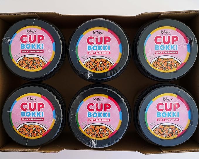 CupBokki Korean Tteokbokki Rice Cakes, Spicy Carbonara Flavor, 6 Pack - Authentic Korean Rice Cake Jjajang from the Korean Bros (떡볶이)