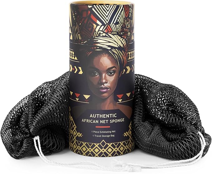 African Net Sponge Authentic - Afro Scrub Exfoliating Net Sponge with Knots - African Bath Sponges for Body Scrubber Exfoliator - Back Scrubber for Shower Bathing Accessories