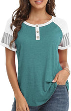 3/4 Sleeve Shirts for Women Crewneck Button Down Tunic Tops Raglan T Shirt