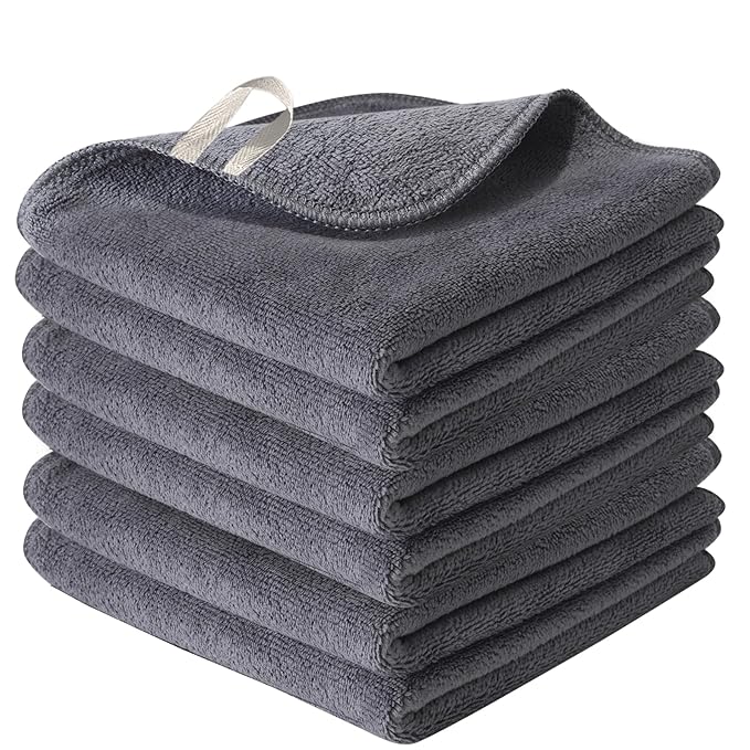 Makeup Remover Cloth 12 x 12 Inch, Reusable Makeup Remover Towels for Washing Face, 6 Pack Washable Microfiber Face Cloth Fast Drying Washcloth, Grey