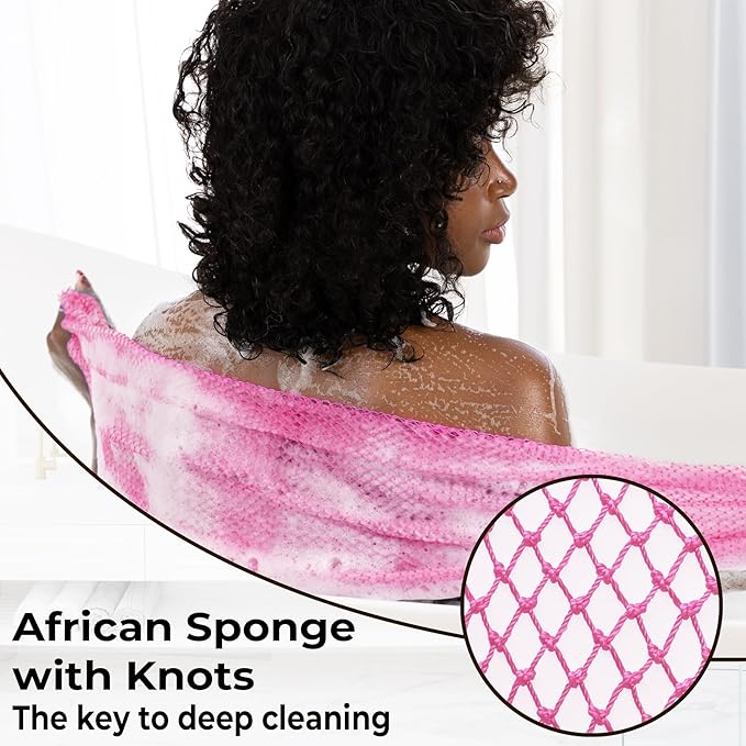 African Net Sponge Authentic - Afro Scrub Exfoliating Net Sponge with Knots - African Bath Sponges for Body Scrubber Exfoliator - Back Scrubber for Shower Bathing Accessories