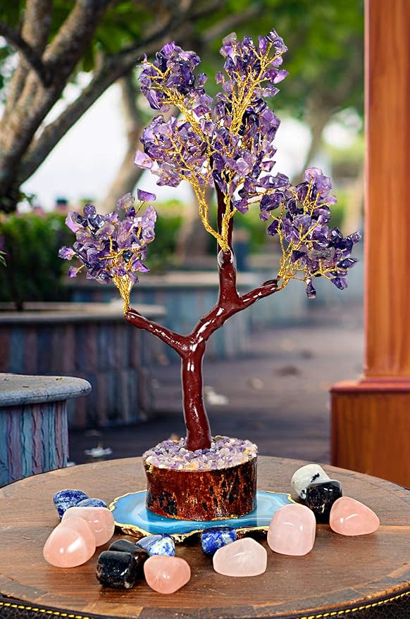 Amethyst Crystal Tree of Life-Birthday Gifts for Women-Spritual Gemstone Chakra Tree-for Positive Energy-Handcrafted Fengshui Tree-for Home & Office Decor-Purple Healing Crystal Quartz Tree-10" Size