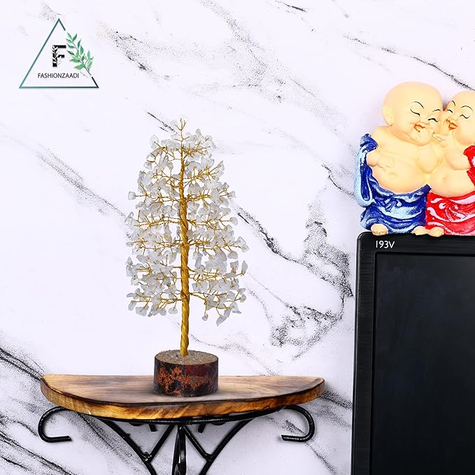 FASHIONZAADI Clear Quartz Gemstone Tree of Life - Handmade Crystal for Positive Energy, Chakra Money Tree Bonsai - Feng Shui Decor, Healing Crystals and Meditation Accessories, Spiritual Gift