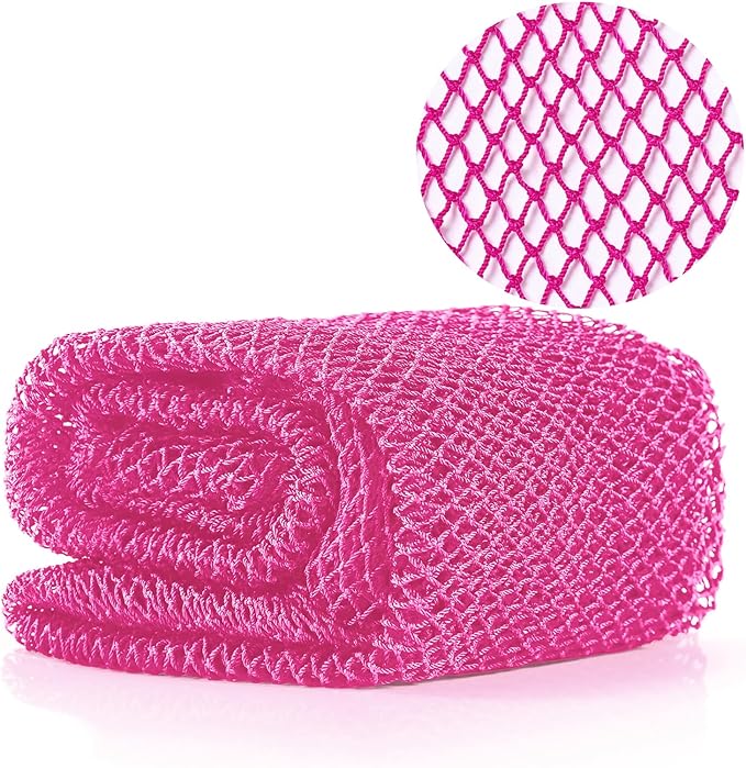 African Net Long Bath Net Sponge,JASSINS African Bathing Body Exfoliating Net Shower Body/ Back Scrubber Skin Smoother,Stretch Length to 66 INCH (Pink)