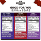 Buck Naked Bears - Variety Pack - Blackberry Aronia Berry, Cherry Kombucha, and Grape Elderberry - Plant-Based Gummies Good Snack Choice - Non-GMO - Clean Label Gummy Candy - Vegan 3.5oz 3-Pack