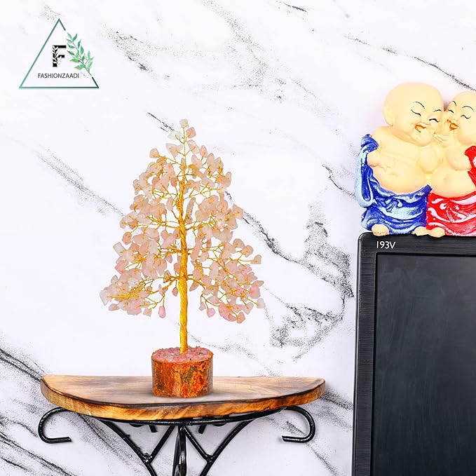 FASHIONZAADI Crystal Tree of Life with Rose Quartz - Pink Gemstone Bonsai for Positive Vibes - Feng Shui Money Tree for Meditation, Healing & Home Decoration