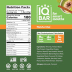 IQBAR Brain and Body Plant Protein Bars - Matcha Chai - 12-Count Low Carb - Gluten Free, High Fiber, Vegan Snacks - Low Sugar Meal Replacement
