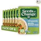 SEEDS OF CHANGE Certified Organic Brown Basmati Rice, Organic Food, 8.5 OZ Pouch (Pack of 6)