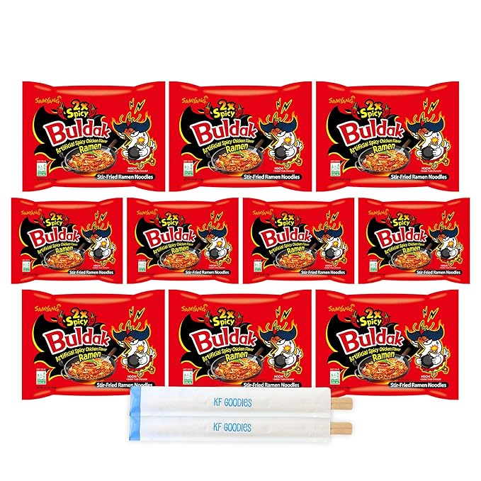 Samyang Buldak Hot Spicy Chicken Ramen Noodle Korean Stir-Fried Ramen (10 Pack, 2X Spicy)
