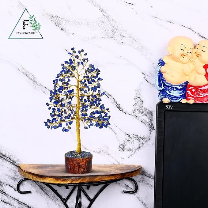 FASHIONZAADI Lapis Lazuli Crystal Tree - Blue Crystal Spiritual Gifts - Meditation Decor - Good Luck Fortune Tree - Feng Shui - Natural Gemstone - Prosperity Stones