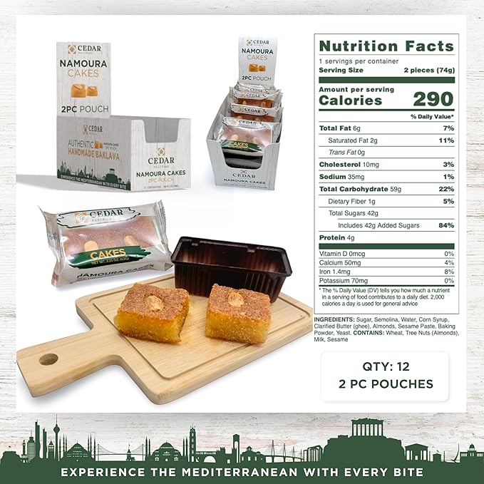 Cedar Pastries 2-Pack On-The-Go Almond Namoura Cakes (Case of 12)