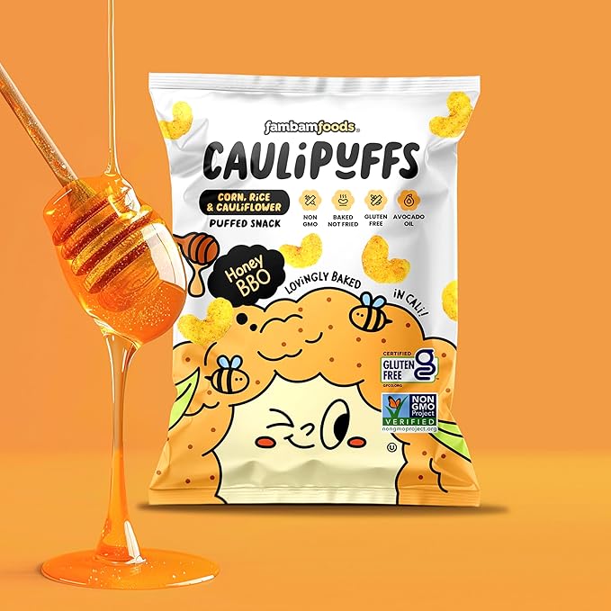 CauliPuffs - Corn, Rice, and Cauliflower Gluten Free Puffed Snack (15 X 0.75oz Bags, Honey BBQ)