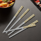 5 Pairs Gold Dragon Chopsticks Set Stainless Steel 316 Gold Plated Reusable Kitchen Dinning Eating Utensils Modern Chop Sticks Dishwasher Safe and Luxury Tableware Gift