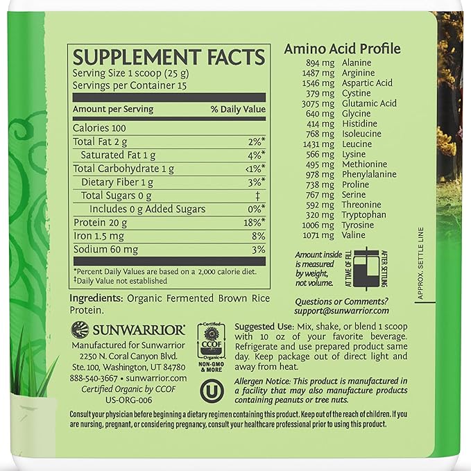 Brown Rice Protein Powder with Bcaa & Amino Acids Raw Rice Protein Shake Gluten Free Low Carb Dairy Free | Plant Based Classic Sprouted Brown Rice Protein Powder Natural 750g by Sunwarrior