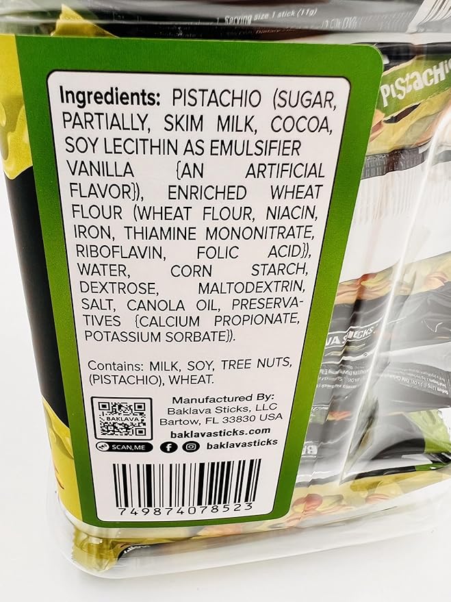 Baklava Sticks Minis, Pistachio Cream Crispy Phyllo Dough, 15.6 oz (40 Pieces) (FULL JAR 40 minis, Pistachio)