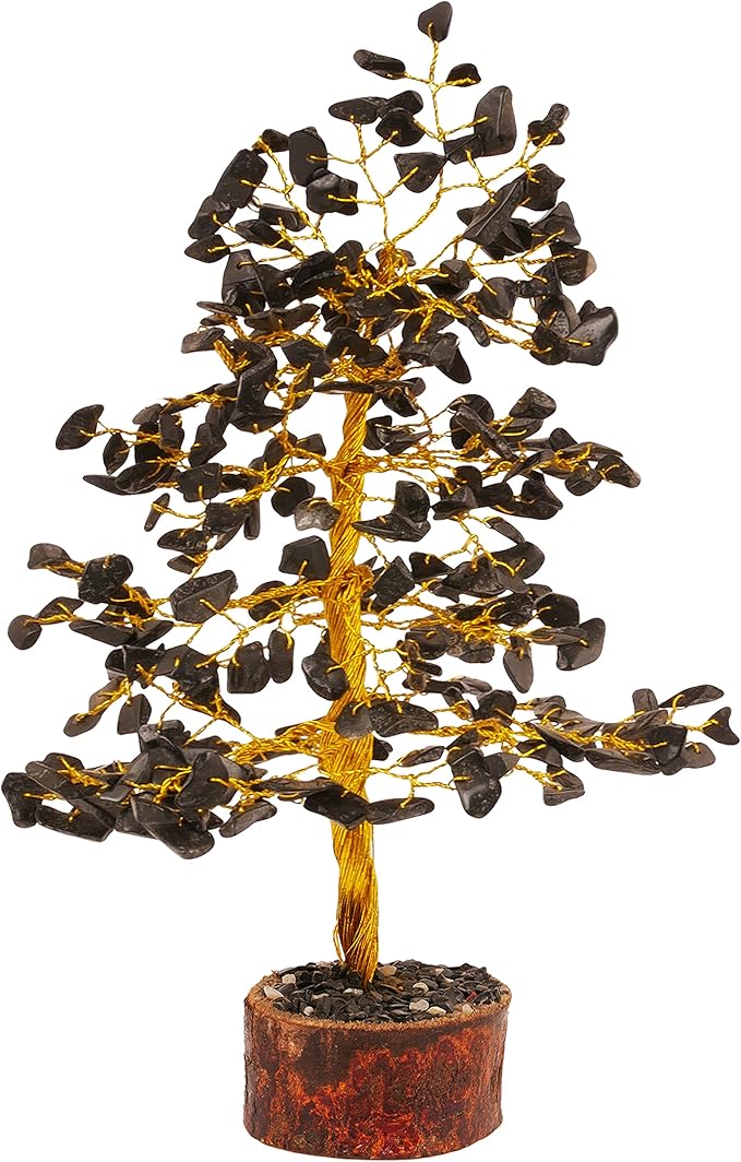 FASHIONZAADI Black Tourmaline Gemstone Tree - Feng Shui Money Bonsai Tree for Home Decor - Black Tourmaline Crystal Spiritual Gift - Good Energy Chakra Stone 10 Inch - Good Luck Stones and Crystals