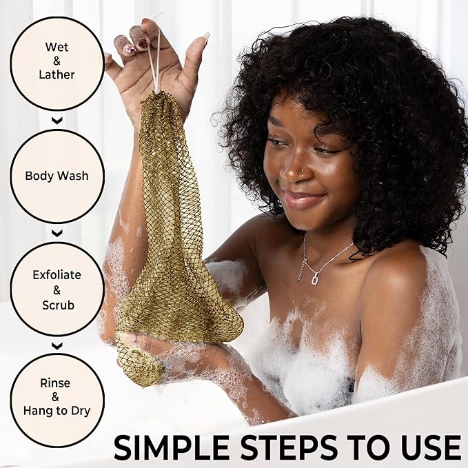African Net Sponge Authentic - Afro Scrub Exfoliating Net Sponge with Knots - African Bath Sponges for Body Scrubber Exfoliator - Back Scrubber for Shower Bathing Accessories